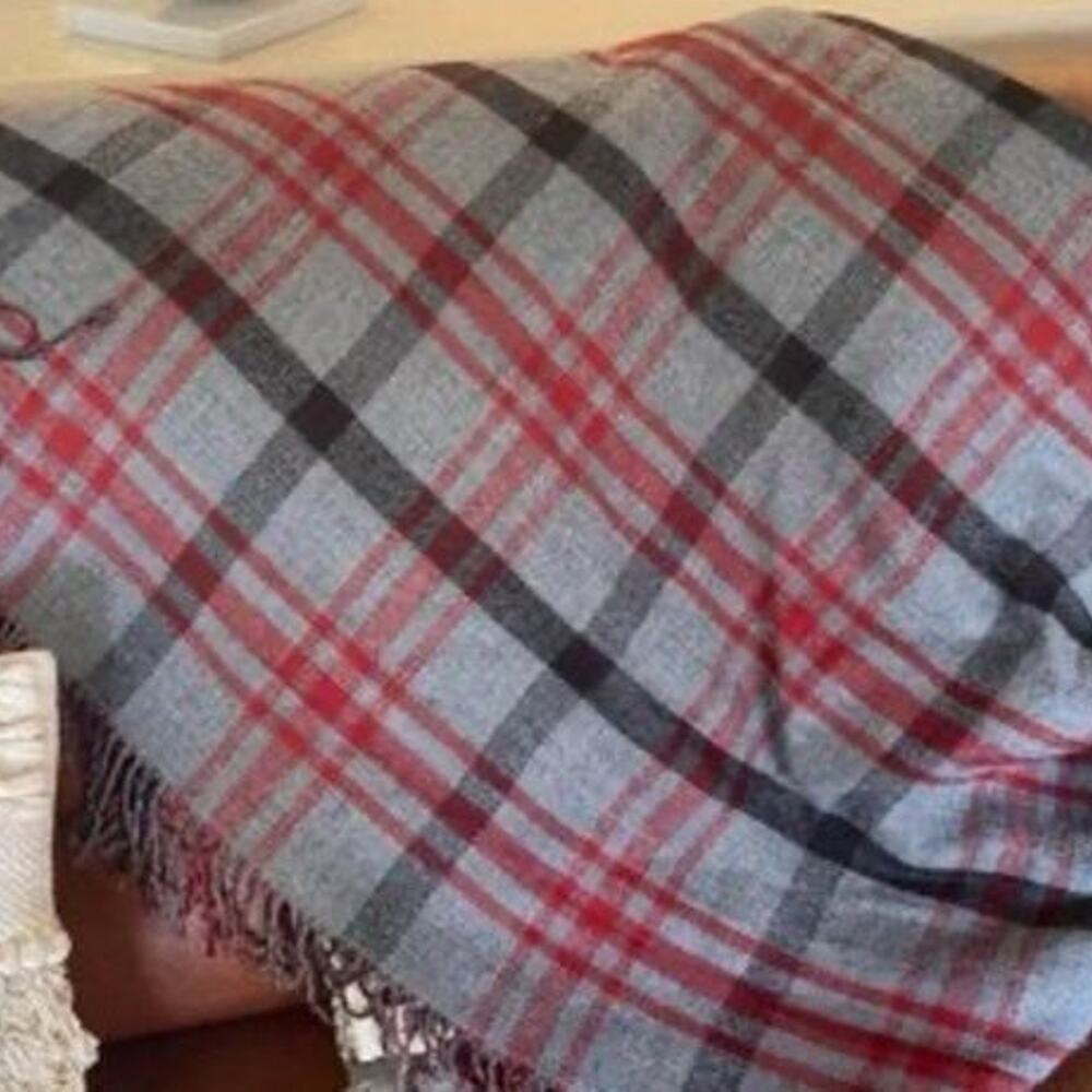 Pottery Barn throw blanket reversible red/gray/black 50”x60”